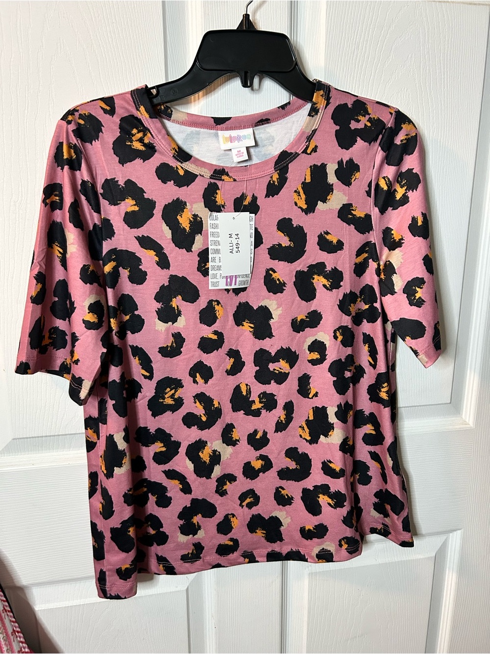 LuLaRoe Pink Leopard Print Short Sleeve Alli Top
